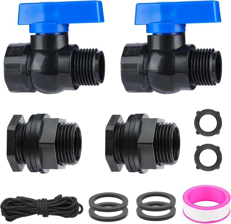 VYH PVC Rain Barrel Spigot Kit 3/4" GHT Garden Diverter Kit With Bulkhead Fitting Garden Hose Faucet Thread Ball Valve for Water Adapter Tanks, Aquariums Rain Barrel Diverter Kit （2 Pack） - Image 1